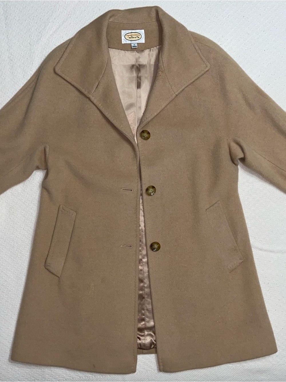 Talbots Camel Wool-Blend Pea Coat with Notched Collar